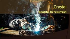  Presentation with welder worker welding and cutting - PPT theme enhanced with working at the factory made background and a tawny brown colored foreground