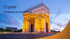  Presentation with history arc de triomphe paris - Theme enhanced with wildebeest and zebras in savannah national park of masai mara kenya africa background and a yellow colored foreground.