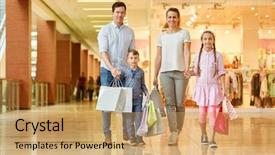  Presentation with family shopping - Presentation theme having arcade - family with two kids background and a yellow colored foreground