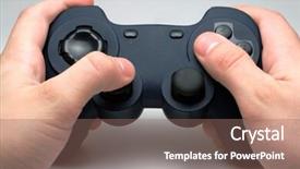  Presentation with computer - Presentation with arcade joystick - blue computer gamepad background and a violet colored foreground