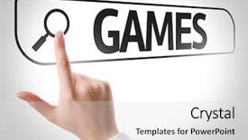  Presentation with search - Slide deck featuring arcade joystick - games written in search bar background and a light gray colored foreground