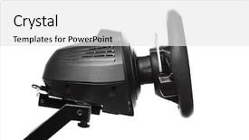  Presentation with driving simulator - Cool new PPT theme with arcade joystick - racing wheel for computer driving backdrop and a white colored foreground