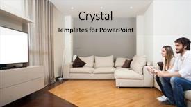  Presentation with video game 3d play games - PPT layouts featuring arcade joystick - young couple playing video games background and a light gray colored foreground