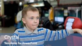  Presentation with arcade game - Presentation enhanced with arcade playing a video game background and a teal colored foreground