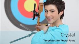  Presentation with professional - Beautiful slide set featuring sport archery - professional archer backdrop and a light blue colored foreground