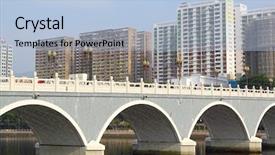  Presentation with hong kong - Amazing PPT theme having arch bridge in asia downtown backdrop and a light blue colored foreground