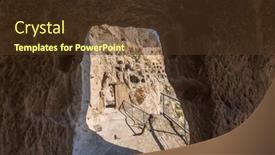  Presentation with cave - Slide deck having arch-with-view-to-old background and a tawny brown colored foreground