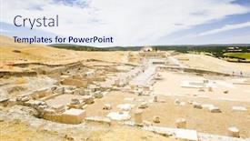  Presentation with archaeological - Audience pleasing presentation design consisting of portrait of a businesswoman in a suit and smiling backdrop and a gray colored foreground