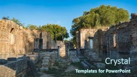  Presentation with archaeological - Beautiful PPT theme featuring archaeological site of olympia unesco world heritage in greece backdrop and a tawny brown colored foreground