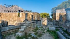  Presentation with archaeological - Theme having archaeological-site-of-olympia-unesco background and a light blue colored foreground