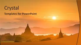  Presentation with myanmar bagan - Cool new theme with archaeology - bagan myanmar ancient temple ruins backdrop and a gold colored foreground