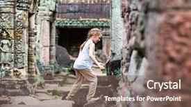  Presentation with temple - Amazing PPT layouts having archaeology - little girl at ancient preah backdrop and a violet colored foreground