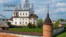  Presentation with city church - Presentation theme consisting of archangeld - ensemble of the orthodox archangel background and a light blue colored foreground