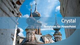  Presentation with city church - Colorful presentation theme enhanced with archangeld - ensemble of the orthodox archangel backdrop and a teal colored foreground