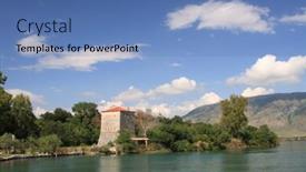  Presentation with albania - Slides with archeological site of butrint in albania background and a teal colored foreground