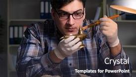  Presentation with late - Audience pleasing presentation theme consisting of archeologist working late night in office backdrop and a tawny brown colored foreground