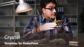  Presentation with late - Slide deck having archeologist-working-late-night background and a tawny brown colored foreground