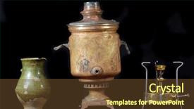  Presentation with archeology - Colorful PPT layouts enhanced with archeology as hobby old russian home items backdrop and a tawny brown colored foreground