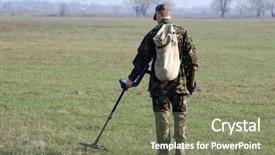  Presentation with battlefield - Slides featuring archeology man with metal detector background and a violet colored foreground