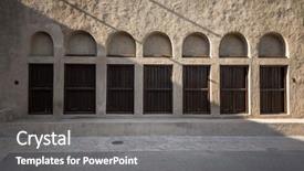  Presentation with old arabic - PPT theme having arching - row of old style windows background and a gray colored foreground