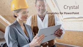  Presentation with construction site construction - Presentation enhanced with architect-and-carpenter-on-construction and a soft green colored foreground