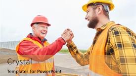  Presentation with road construction - Audience pleasing PPT theme consisting of architect-and-construction-workers-greet backdrop and a yellow colored foreground