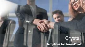  Presentation with shaking hands - Cool new presentation with architect-and-engineer-construction-workers backdrop and a dark gray colored foreground