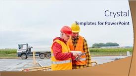  Presentation with road construction - Presentation consisting of architect-and-road-worker background and a sky blue colored foreground