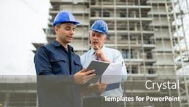  Presentation with construction site construction - Cool new PPT theme with architect-and-site-manager-using backdrop and a gray colored foreground