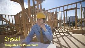  Presentation with construction site construction - Colorful PPT layouts enhanced with architect communicating through cell phone backdrop and a  colored foreground