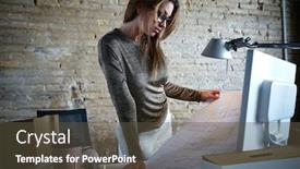  Presentation with woman engineer - Slides enhanced with architect engineer woman working with plan at office indoor background and a tawny brown colored foreground