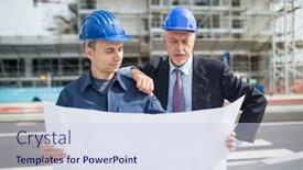  Presentation with construction work - PPT layouts with architect-explaining-what-work background and a sky blue colored foreground