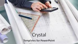  Presentation with architect - Audience pleasing theme consisting of architect-hand-calculating-over-building backdrop and a  colored foreground