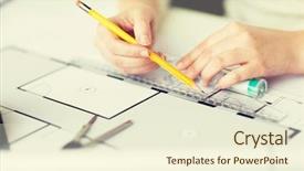  Presentation with architecture construction - Beautiful PPT theme featuring architect hands with ruler backdrop and a cream colored foreground