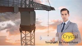  Presentation with crane - Slide set having architect-holding-hardhat-and-blueprint background and a coral colored foreground