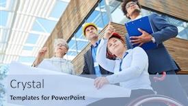 Presentation with team planning - Audience pleasing PPT theme consisting of architect-in-a-wheelchair backdrop and a light blue colored foreground