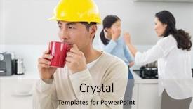  Presentation with architect - PPT theme enhanced with architect in yellow hard hat background and a soft green colored foreground