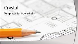  Presentation with house - PPT theme having architect interior - pencil over house plan blueprints background and a white colored foreground