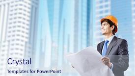  Presentation with construction - PPT layouts having architect looking at construction project background and a sky blue colored foreground