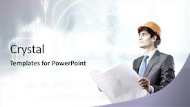  Presentation with construction - Colorful PPT theme enhanced with architect looking at construction project backdrop and a  colored foreground