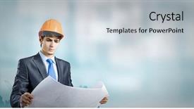  Presentation with gas planet construction - PPT theme having architect looking at construction project background and a  colored foreground