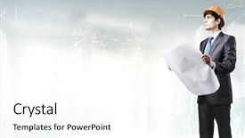  Presentation with construction - Presentation theme with architect looking at construction project background and a  colored foreground