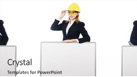  Presentation with female powerlifting - Audience pleasing slide deck consisting of architecture portofolio - young female builder with whiteboard backdrop and a white colored foreground