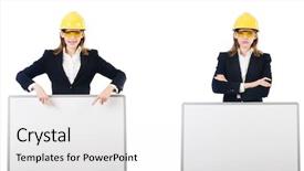 Presentation with worried young female college student - Colorful presentation theme enhanced with architectural poster - young female builder with whiteboard backdrop and a white colored foreground