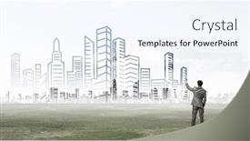  Presentation with architect - Beautiful slide deck featuring city planning - architect presenting his design backdrop and a sky blue colored foreground