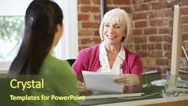  Presentation with job - Beautiful PPT theme featuring architect recruitment - businesswoman interviewing female job applicant backdrop and a tawny brown colored foreground