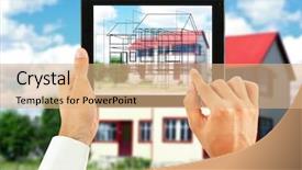  Presentation with architect - Beautiful theme featuring architect showing new house project backdrop and a coral colored foreground