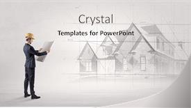  Presentation with architect - Presentation theme featuring architect standing and watching an imagined house plan background and a white colored foreground