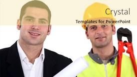  Presentation with architect - Presentation featuring architect-standing-with-laborer background and a blonde colored foreground