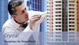  Presentation with breadboard - PPT theme having architect with a breadboard model of a building background and a light blue colored foreground